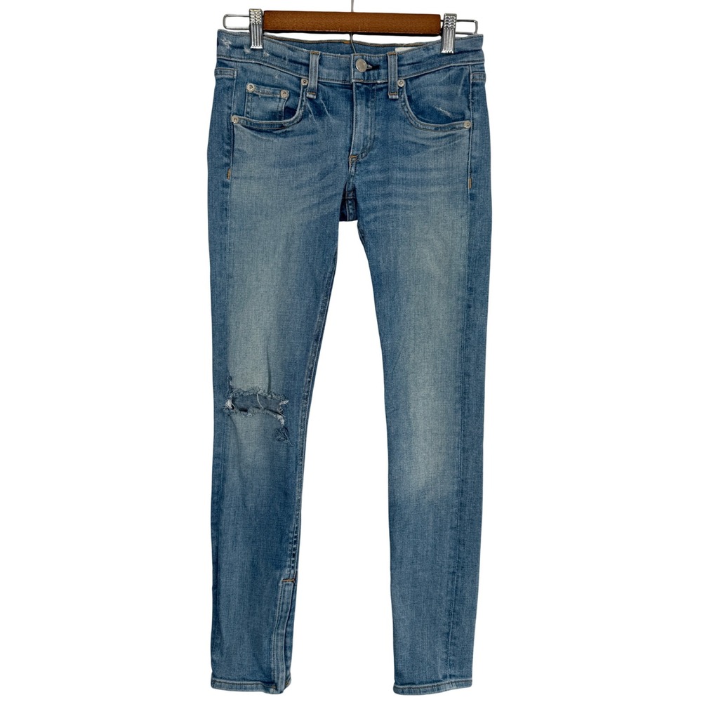 Rag & Bone Zipper Capri Jeans 25 Water St Blue Distressed Ankle Zip W1527K520RBS